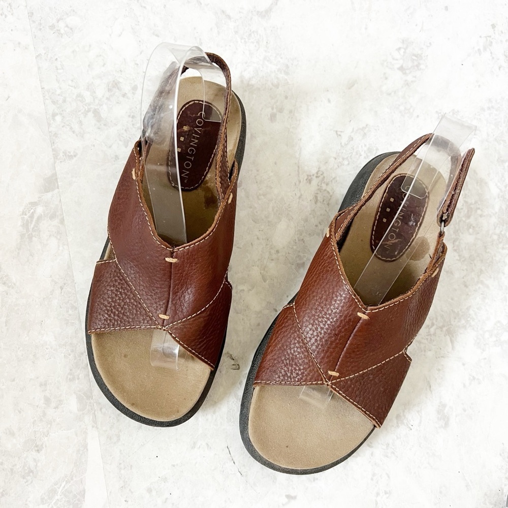 Vintage 90s Y2K Leather Brown Chunky Sandals Womens 9 Thick Sole Criss Cross